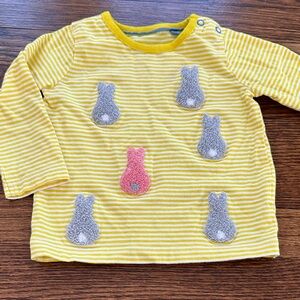 Baby Boden Yellow Striped Long Sleeve with Bunny Appliques